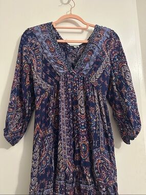 Nostalgia Navy Paisley V-Neck Boho Dress